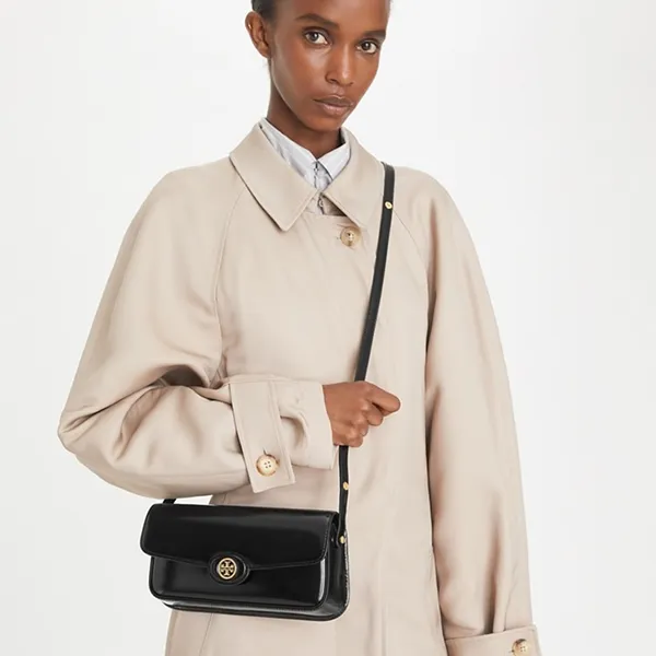 Túi Đeo Vai Nữ Tory Burch Robinson Spazzolato Black Shoulder Bag Màu Đen