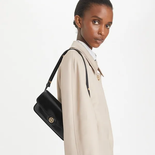 Túi Đeo Vai Nữ Tory Burch Robinson Spazzolato Black Shoulder Bag Màu Đen