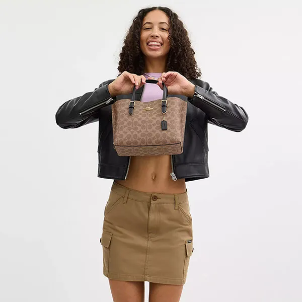 Túi Tote Nữ Coach Mollie Tote Bag 25 In Signature Canvas CV965 Màu Nâu Đen