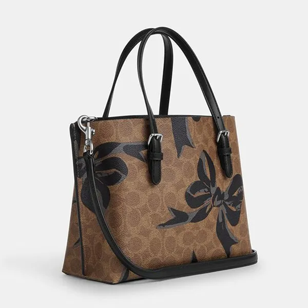 Túi Tote Nữ Coach Mollie Tote Bag 25 In Signature Canvas With Bow Print CZ767 Màu Đen Nâu - Túi xách - Vua Hàng Hiệu