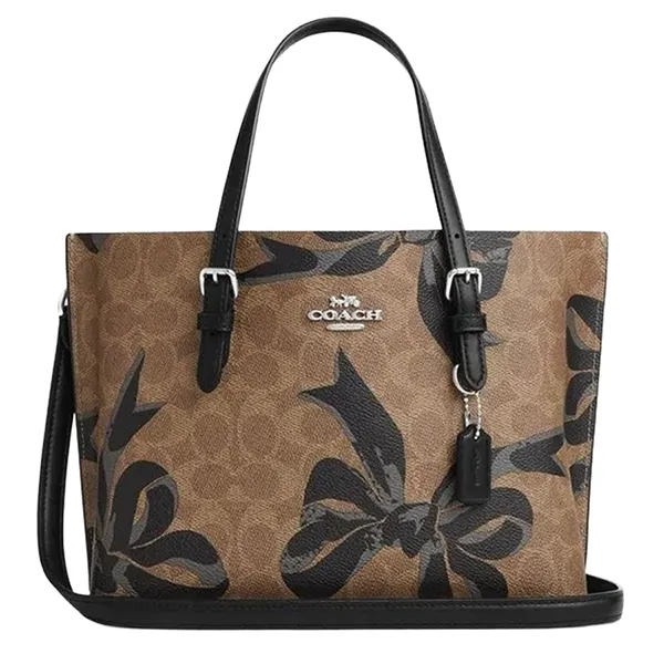 Túi Tote Nữ Coach Mollie Tote Bag 25 In Signature Canvas With Bow Print CZ767 Màu Đen Nâu - Túi xách - Vua Hàng Hiệu
