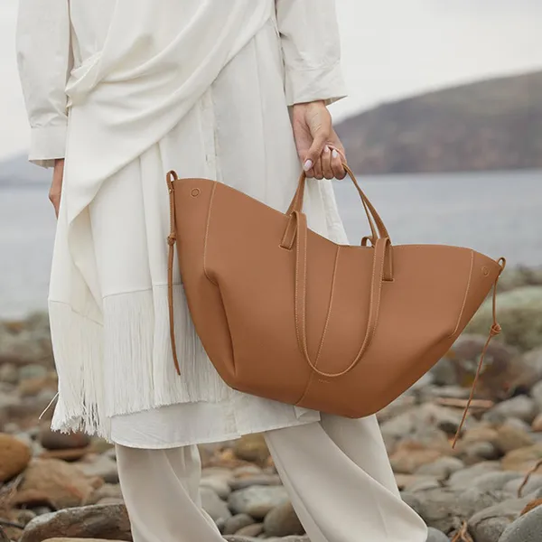 Túi Tote Nữ Polène Cyme Edition Textured Camel Màu Nâu