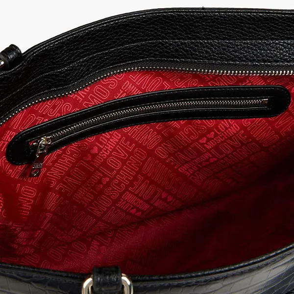 Túi Tote Nữ Love Moschino Faux Croc Effect And Pebbled Leather Tote In Black Màu Đen
