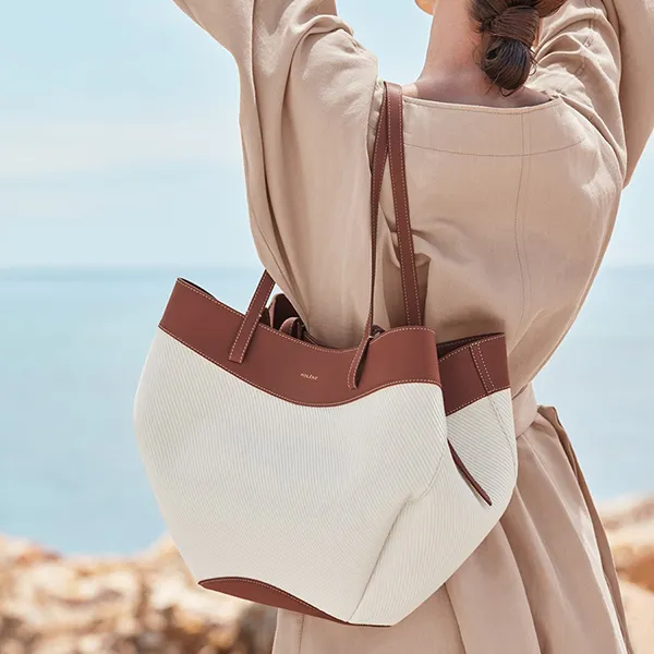 Túi Tote Nữ Polène Cyme Edition Cognac Canvas Màu Nâu Trắng - Túi xách - Vua Hàng Hiệu