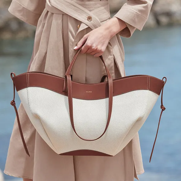 Túi Tote Nữ Polène Cyme Edition Cognac Canvas Màu Nâu Trắng - Túi xách - Vua Hàng Hiệu