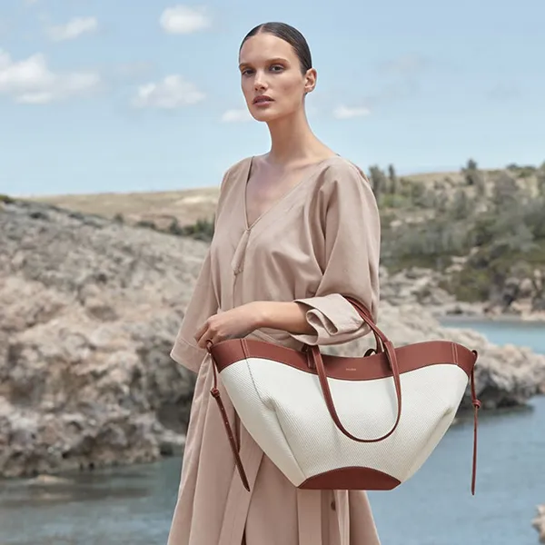 Túi Tote Nữ Polène Cyme Edition Cognac Canvas Màu Nâu Trắng - Túi xách - Vua Hàng Hiệu
