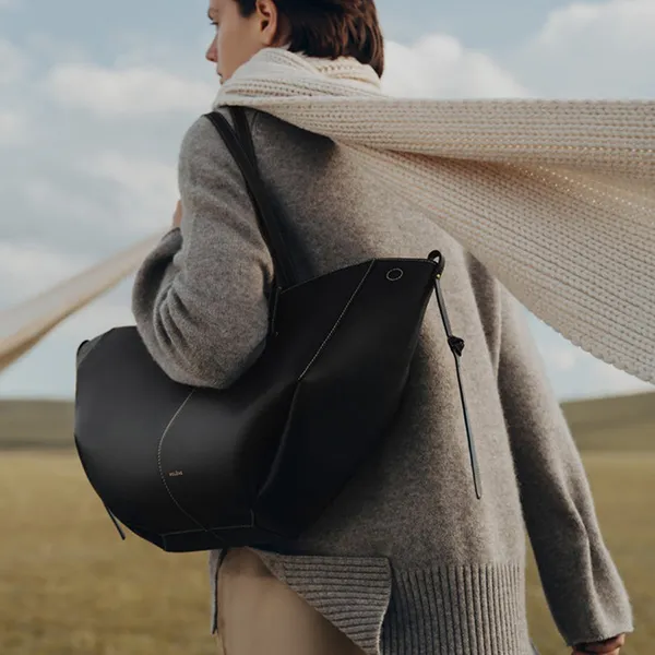 Túi Tote Nữ Polène Cyme Edition Textured Black with Ecru Stitching Màu Đen - Túi xách - Vua Hàng Hiệu