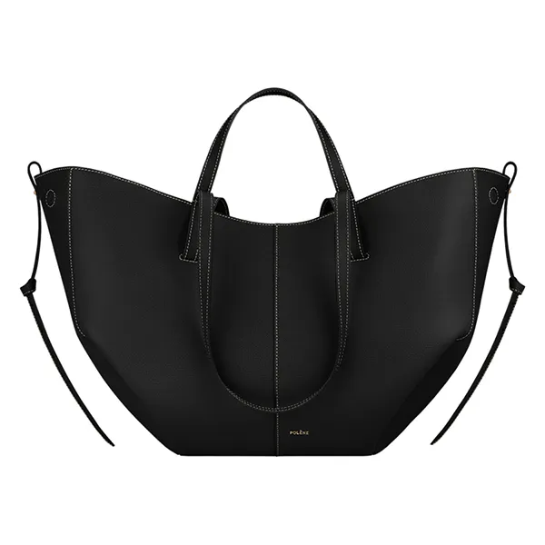 Túi Tote Nữ Polène Cyme Edition Textured Black with Ecru Stitching Màu Đen - Túi xách - Vua Hàng Hiệu