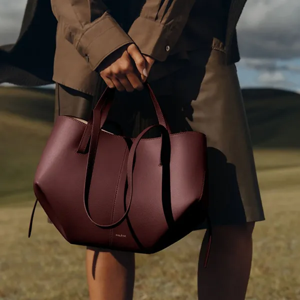 Túi Tote Nữ Polène Cyme Mini Edition Textured Black Cherry Màu Đỏ Đậm