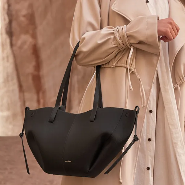 Túi Tote Nữ Polène Cyme Mini Edition Textured Black Màu Đen