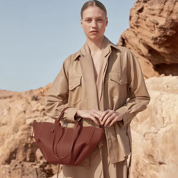 Túi Tote Nữ Polène Cyme Mini Edition Textured Cognac Màu Nâu Đậm