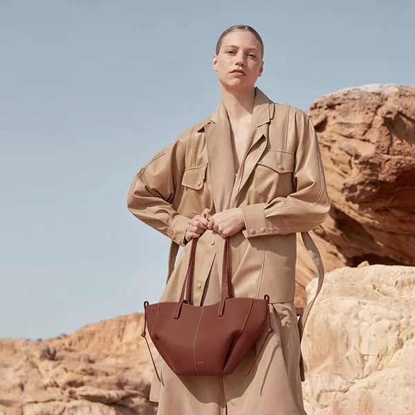 Túi Tote Nữ Polène Cyme Mini Edition Textured Cognac Màu Nâu Đậm