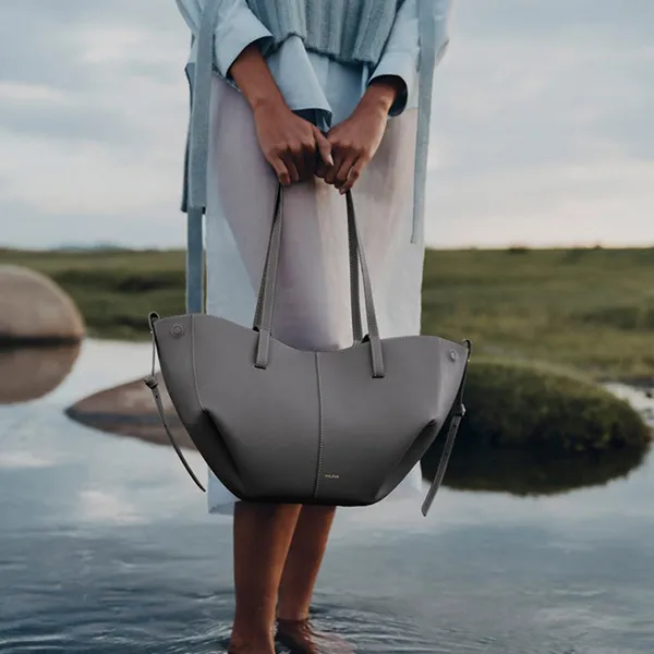 Túi Tote Nữ Polène Cyme Mini Edition Textured Stone Màu Xám