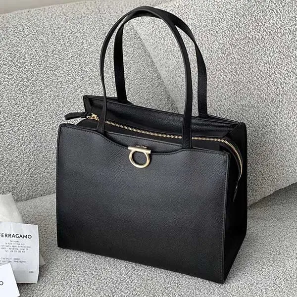 Túi Tote Nữ Salvatore Ferragamo Gancini Bon Bon Tote Bag 2139350760960 Màu Đen D-HH