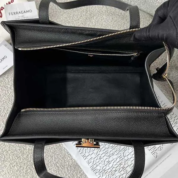 Túi Tote Nữ Salvatore Ferragamo Gancini Bon Bon Tote Bag 2139350760960 Màu Đen D-HH