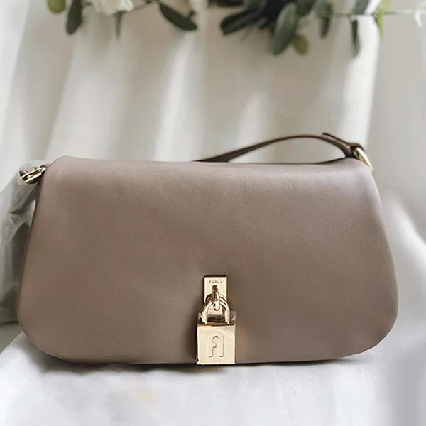 Túi Xách Furla Artemis Model Small Leather Shoulder Bag In Brown Màu Nâu Xám - Túi xách - Vua Hàng Hiệu