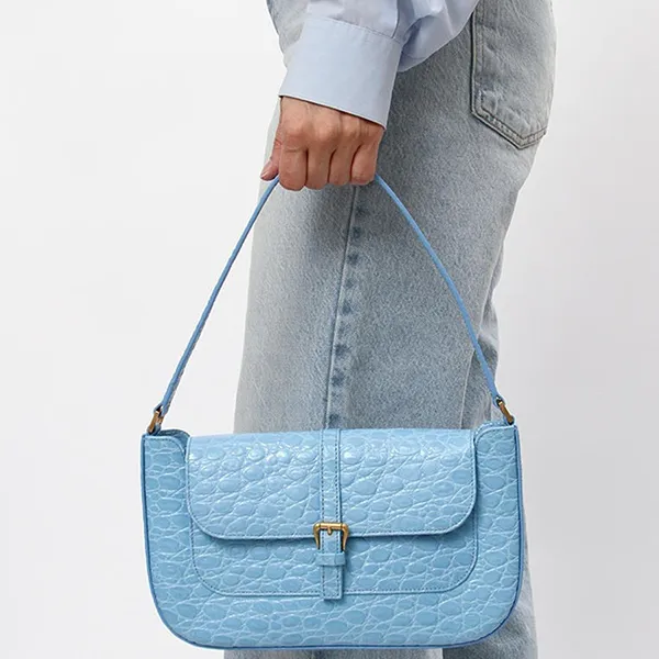 Túi Xách Nữ By Far Miranda Croc Print Leather Bag Màu Xanh Blue
