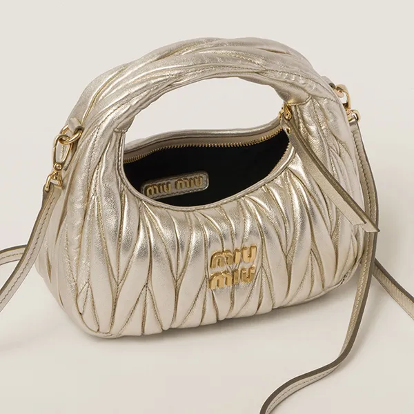 Túi Xách Nữ Miu Miu Wander Matelassé Nappa Leather Hobo Mini Bag Màu Gold - Túi xách - Vua Hàng Hiệu
