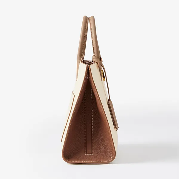 Túi Xách Tay Nữ Burberry Two-Tone Grainy Leather Mini Frances Bag Nâu/Trắng