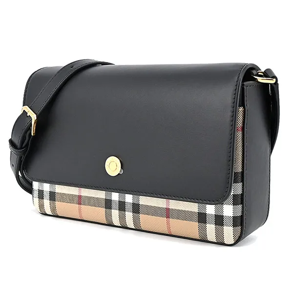 Túi Xách Tay Nữ Burberry Vintage Classic Check Leather Note Crossbody Bag Màu Đen Nâu