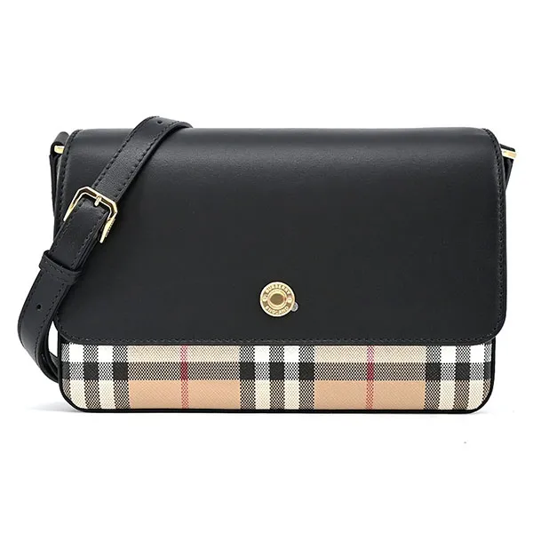 Túi Xách Tay Nữ Burberry Vintage Classic Check Leather Note Crossbody Bag Màu Đen Nâu