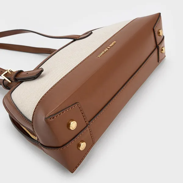 Túi Xách Tay Nữ Charles & Keith CNK Enola Canvas Two-Tone Elongated-Handle Bag CK2-30782521-1 Màu Nâu Chocolate