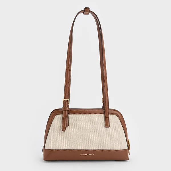 Túi Xách Tay Nữ Charles & Keith CNK Enola Canvas Two-Tone Elongated-Handle Bag CK2-30782521-1 Màu Nâu Chocolate