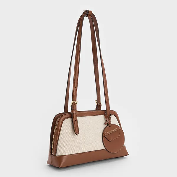 Túi Xách Tay Nữ Charles & Keith CNK Enola Canvas Two-Tone Elongated-Handle Bag CK2-30782521-1 Màu Nâu Chocolate