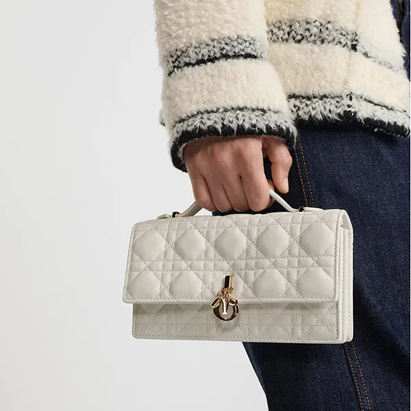 Túi Xách Tay Nữ Dior My Dior Mini Bag Latte Cannage Lambskin S0980ONMJ_M030 Màu Trắng N-QL