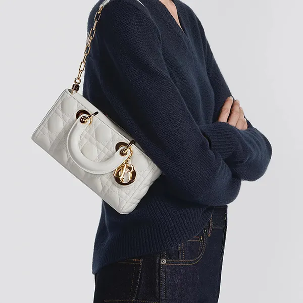 Túi Xách Tay Nữ Dior Small Lady D-Joy Bag Màu Trắng N-QL