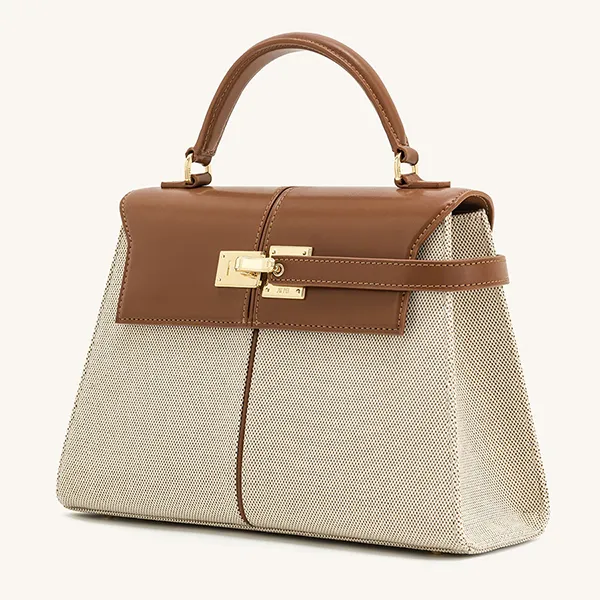 Túi Xách Tay Nữ JW Pei Elise Large Top Handle Bag Brown Canvas Màu Kem Nâu