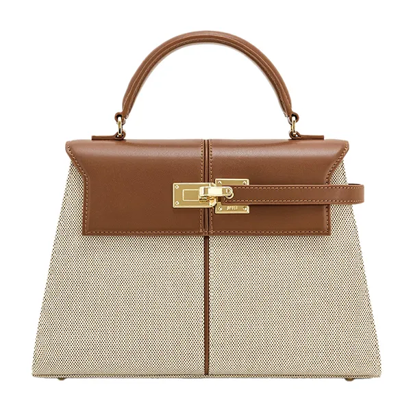 Túi Xách Tay Nữ JW Pei Elise Large Top Handle Bag Brown Canvas Màu Kem Nâu