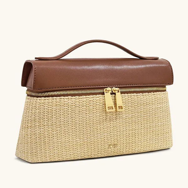 Túi Xách Tay Nữ JW Pei Thea Faux Straw Top Handle Bag Brown Straw Màu Nâu Be