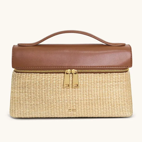 Túi Xách Tay Nữ JW Pei Thea Faux Straw Top Handle Bag Brown Straw Màu Nâu Be