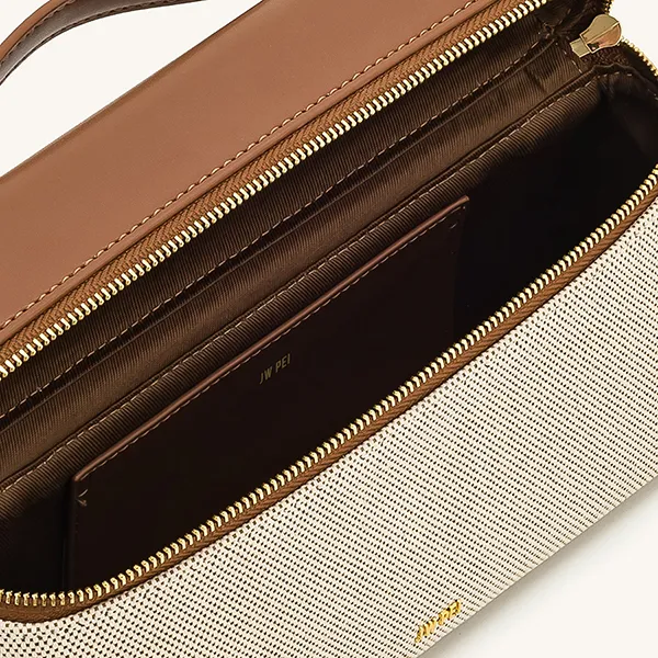 Túi Xách Tay Nữ JW Pei Thea Top Handle Bag Brown Canvas Màu Nâu Trắng