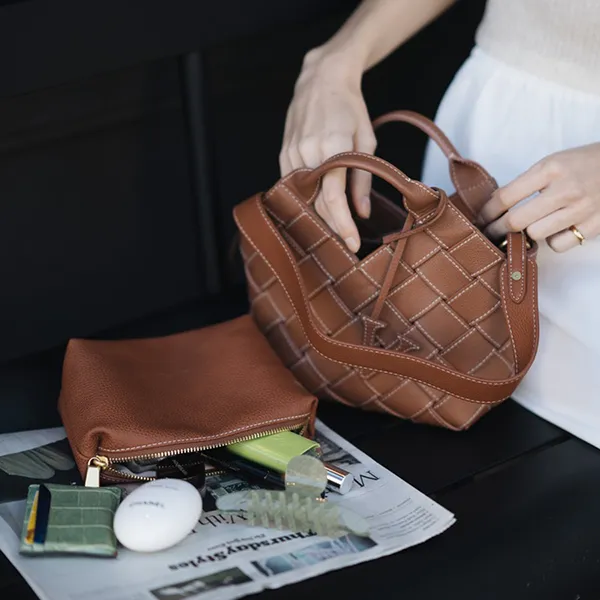 Túi Xách Tay Nữ Verafied Caramel Woven Basket Bag Màu Nâu - Túi xách - Vua Hàng Hiệu