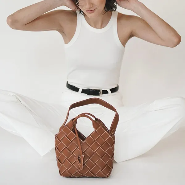 Túi Xách Tay Nữ Verafied Caramel Woven Basket Bag Màu Nâu - Túi xách - Vua Hàng Hiệu