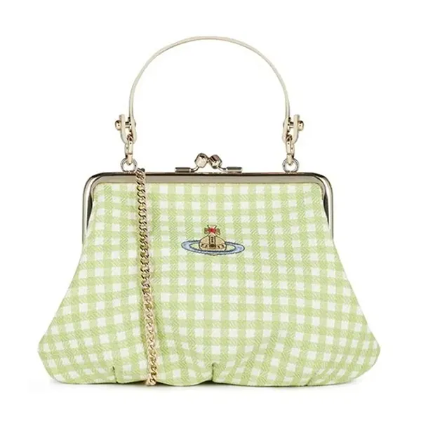 Túi Xách Tay Nữ Vivienne Westwood Gingham Check Granny Frame Pulse Bag Màu Xanh Kẻ - Túi xách - Vua Hàng Hiệu