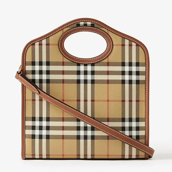Túi Đeo Chéo Nữ Burberry Mini Pocket Bag In Leather Check Briarwood 80661661 Màu Nâu Be