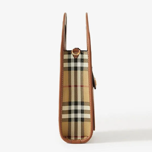 Túi Đeo Chéo Nữ Burberry Mini Pocket Bag In Leather Check Briarwood 80661661 Màu Nâu Be