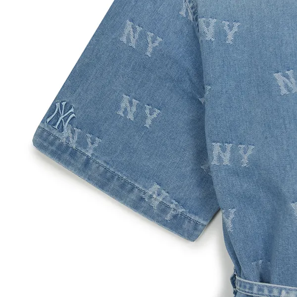 [MLB] Classic Monogram JQD Denim Dress ★すぐ品切れ★ Váy Liền MLB Classic Random Monogram Jacquard Short Sleeve