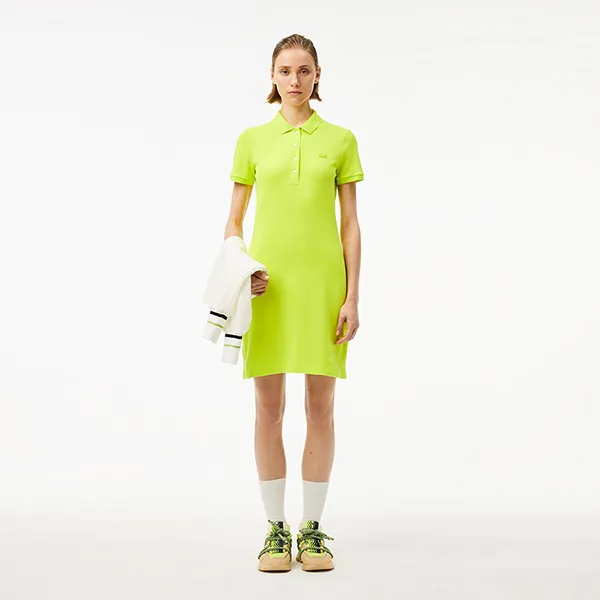 Váy Polo Nữ Lacoste Women's Stretch Cotton Piqué Polo EF5473 51 SLI Màu Vàng Size 36