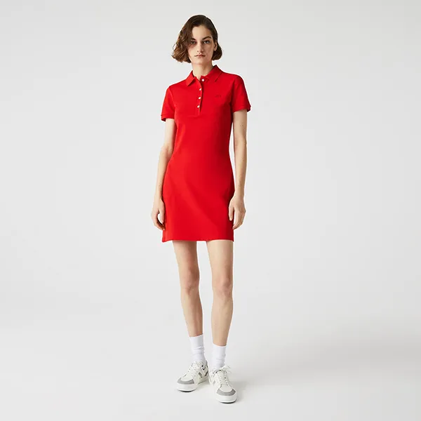 Váy Polo Nữ Lacoste Women's Stretch Cotton Piqué Polo EF5473 51 WTU Màu Đỏ Size 38