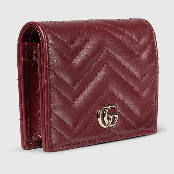 Ví Đựng Thẻ Nữ Gucci GG Marmont Card Case Wallet 466492 DTDHV 6207 Màu Đỏ Đậm
