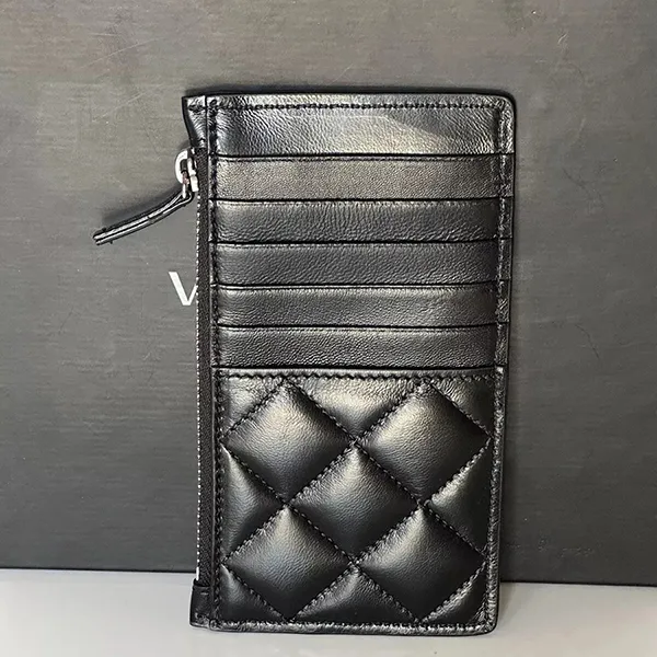 Ví Đựng Thẻ Versace Medusa Head Quilted Black Leather Zipper Card Wallet 1013357 Màu Đen D- PA