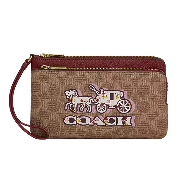 Ví Nữ Coach Double Zip Wallet In Signature Canvas With Horse And Carriage CX590 Màu Nâu