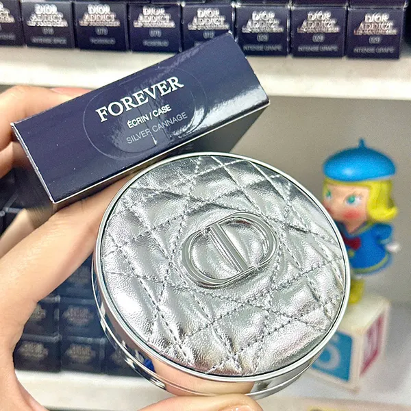 Vỏ Hộp Phấn Nước Dior Forever Cushion Case Compact For Foundation Refill Silver Cannage Màu Bạc - Trang điểm - Vua Hàng Hiệu