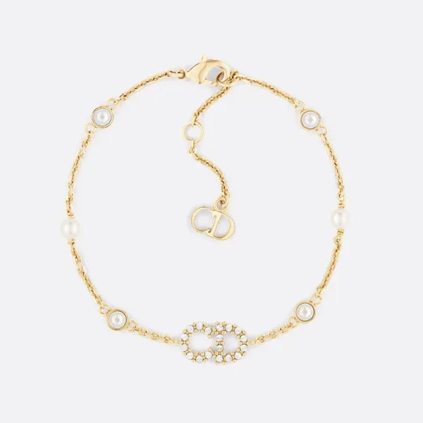 Vòng Đeo Tay Nữ Dior Gold Finish Metal White Resin Pearls And White Crystals B0668CDLCY_D301 Màu Vàng