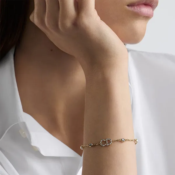 Vòng Đeo Tay Nữ Dior Gold Finish Metal White Resin Pearls And White Crystals B0668CDLCY_D301 Màu Vàng