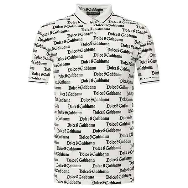 Áo Polo Dolce & Gabbana D&G Allover Logo Pólokošeľa Biela G8HU6T FS762 Màu Đen Trắng Size 46
